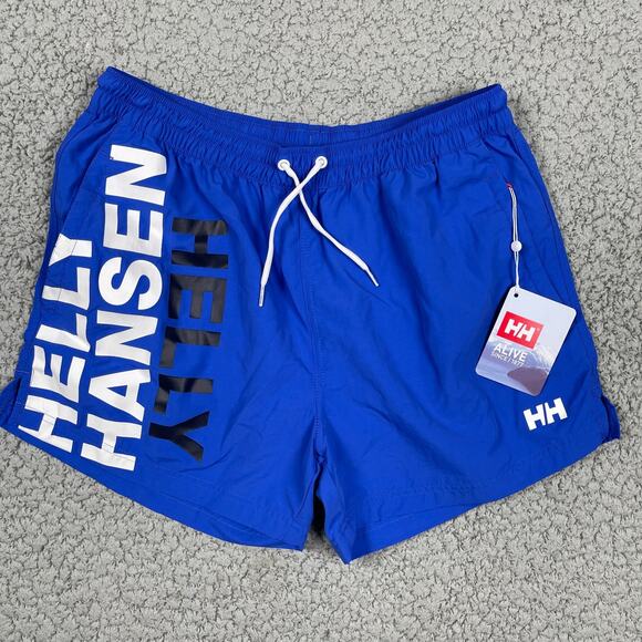 Helly Hansen Sailing Swim Trunks Mens Large Logo Spellout Royal Blue - Picture 2 of 9